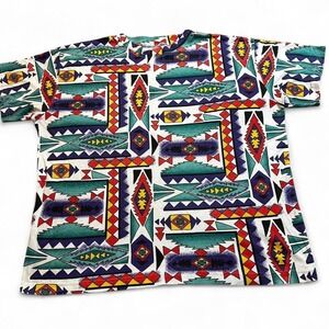 Vintage Aztec‎ southwestern all over print multicolor tshirt size L/XL Boxy fit